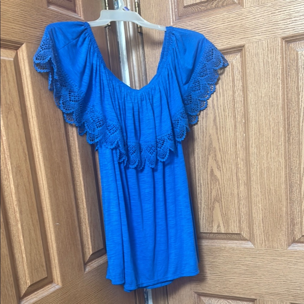 Elegant Blue lace ruffled Blouse